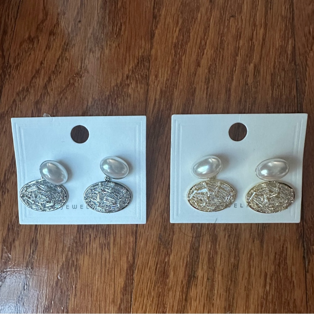 Elegant Silver and Gold Oval Earrings 2 Pairs NWT
